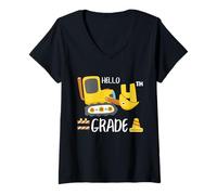 Mujer Gráfico de construcción de Regreso a Clases de 4to Grado de Excavadora Camiseta Cuello V
