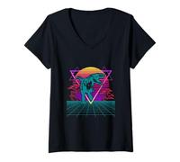 Mujer Gráfico de Dinosaurio T-Rex Estilo Retro de los 80 Camiseta Cuello V