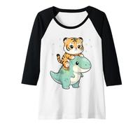 Mujer Gráfico de Dinosaurio T-Rex montado en Gatito Tigre Camiseta Manga Raglan