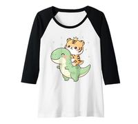Mujer Gráfico de Dinosaurio T-Rex montado en Gatito Tigre Camiseta Manga Raglan
