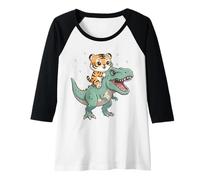 Mujer Gráfico de Dinosaurio T-Rex montado en Gatito Tigre Camiseta Manga Raglan
