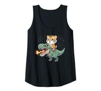 Mujer Gráfico de Dinosaurio T-Rex montado en Gatito Tigre Camiseta sin Mangas