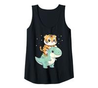 Mujer Gráfico de Dinosaurio T-Rex montado en Gatito Tigre Camiseta sin Mangas