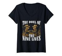 Mujer Gráfico de duelo de dos gatos con diseño campestre de Cowboy Cat Camiseta Cuello V
