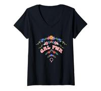 Mujer Gráfico de empoderamiento Floral Femenino GRL PWR Camiseta Cuello V