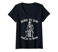 Mujer Gráfico de esqueleto Cajón Born To Jam para jugador de Kachon Camiseta Cuello V