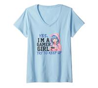 Mujer Gráfico de Estilo Anime de Yes I'm A Gamer Girl Try To Keep Up Camiseta Cuello V