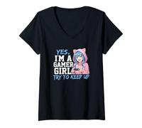 Mujer Gráfico de Estilo Anime de Yes I'm A Gamer Girl Try To Keep Up Camiseta Cuello V