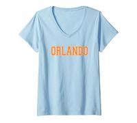 Mujer Gráfico de Estilo atlético con Letras Deportivas del Equipo Universitario de Orlando Camiseta Cuello V