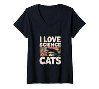 Mujer Gráfico de Estilo Retro I Love Science and Cats Camiseta Cuello V