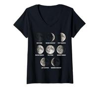 Mujer Gráfico de Fases Lunares Ocho etapas del Ciclo Lunar Espacio Educativo Camiseta Cuello V