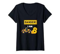 Mujer Gráfico de Fiesta de construcción peligrosa para el Octavo cumpleaños de una Excavadora Camiseta Cuello V