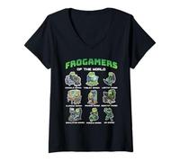 Mujer Gráfico de Frogamers of The World Diverse Gamer Frog Camiseta Cuello V