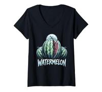 Mujer Gráfico de Frutas de Luna Llena de sandía Camiseta Cuello V