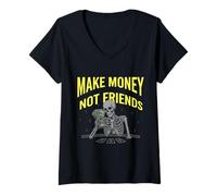 Mujer Gráfico de Ganar Dinero Sin Amigos para Emprendedores Negocios Camiseta Cuello V
