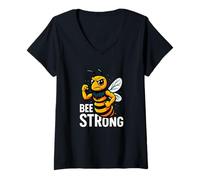 Mujer Gráfico de Gimnasio de Fitness Motivacional Divertido Bee Strong Camiseta Cuello V