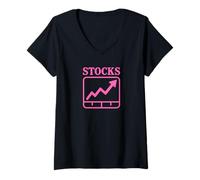 Mujer Gráfico de icono de gráfico divertido "Stocks" Stock subiendo Camiseta Cuello V