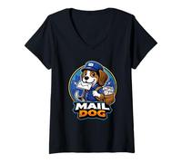 Mujer Gráfico de la Mascota de Mail Dog, Empleado Postal Camiseta Cuello V