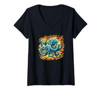 Mujer Gráfico de Llamas de Pulpo para Amantes del océano y los Animales Camiseta Cuello V