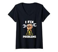Mujer Gráfico de Llave mecánica I Fix Problems Camiseta Cuello V