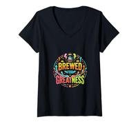 Mujer Gráfico de motivación de café elaborado para la grandeza Camiseta Cuello V