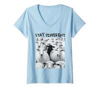 Mujer Gráfico de Oveja Stay Different Be Unique con una Oveja Negra Camiseta Cuello V