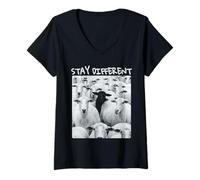 Mujer Gráfico de Oveja Stay Different Be Unique con una Oveja Negra Camiseta Cuello V