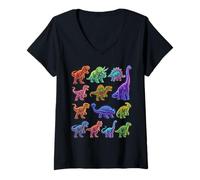 Mujer Gráfico de paleontología de Especies de Dinosaurios Animales prehistóricos Camiseta Cuello V