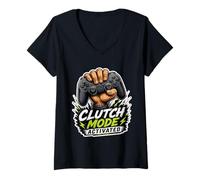 Mujer Gráfico de Potencia de Jugador Activado en Modo Embrague Camiseta Cuello V