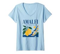 Mujer Gráfico de Recuerdo de limón de la Costa Retro de Amalfi Italia Camiseta Cuello V