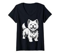 Mujer Gráfico de Retrato de Perro West Highland Terrier Line Art Camiseta Cuello V