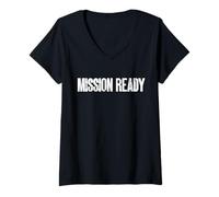 Mujer Gráfico de tipografía Militar táctica Lista para la misión Camiseta Cuello V