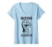 Mujer Gráfico de Velociraptor para Patio Trasero con Cabeza de Dinosaurio estilizada Camiseta Cuello V