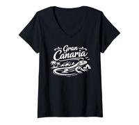 Mujer Gráfico de Viaje de Gran Canaria Lagartija Canaria Camiseta Cuello V