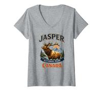 Mujer Gráfico de Vida Silvestre Jasper Canada Elk Mountain Camiseta Cuello V