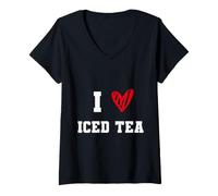 Mujer Gráfico Divertido con Texto «Me Encanta el té Helado con un corazón», Ice Tea L Camiseta Cuello V