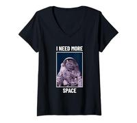 Mujer Gráfico Divertido de Astronauta con Texto en inglés I Need More Space Cat Camiseta Cuello V