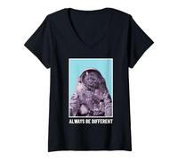 Mujer Gráfico Divertido de Astronauta de Gato Always Be Different Camiseta Cuello V