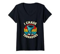Mujer Gráfico Divertido de Cazador de tormentas I Chase Tornadoes Camiseta Cuello V