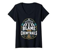 Mujer Gráfico Divertido de conspiración gubernamental I Blame The Chemtrails Camiseta Cuello V