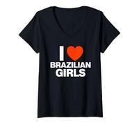 Mujer Gráfico Divertido de corazón I Love Brazilian Girls Camiseta Cuello V