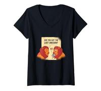 Mujer Gráfico divertido de «Did You Eat The Last Unicorn», gracioso león comiendo Camiseta Cuello V