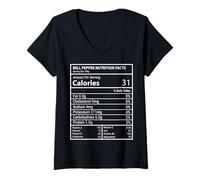 Mujer Gráfico Divertido de Etiquetas vegetarianas con información nutricional de Bell Pepper Camiseta Cuello V