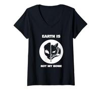Mujer Gráfico Divertido de Gato Extraterrestre Earth Is Not My Home Camiseta Cuello V