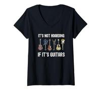 Mujer Gráfico divertido de guitarrista It's Not Hoarding If It's Guitars Camiseta Cuello V