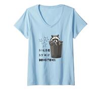 Mujer Gráfico Divertido de Making My Way Downtown Racoon In Trash Camiseta Cuello V