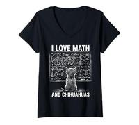 Mujer Gráfico Divertido de matemáticas de Perro I Love Math and Chihuahuas Camiseta Cuello V