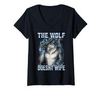 Mujer Gráfico Divertido de relámpago Azul de The Wolf Doesnt Wipe Camiseta Cuello V