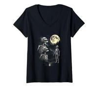 Mujer Gráfico Divertido Vintage de 3 Bunny Howling At Moon de los años 80 y 90 Camiseta Cuello V