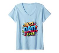 Mujer Gráfico Divertido y Colorido Best Dad Ever Camiseta Cuello V